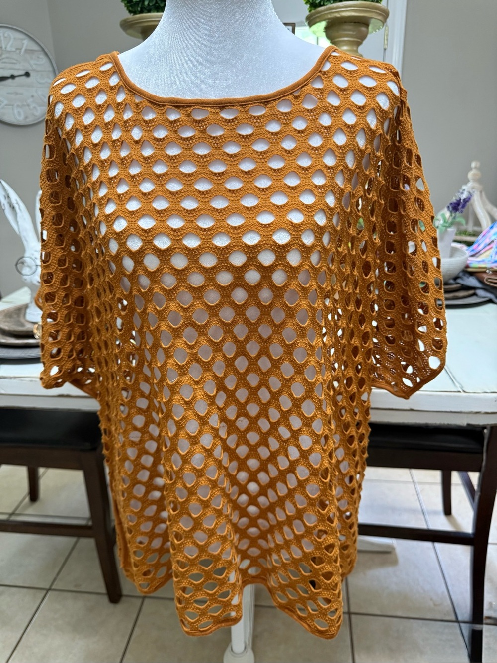 Women's Open-Knit Off-the-Shoulder Sweater in Caramel - Picture 2 of 4
